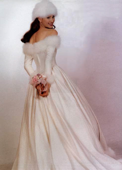 winter bridal faux fur trimmed gowns